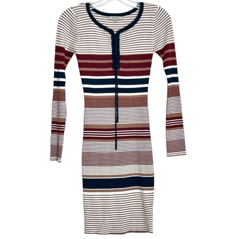 Papaya Junior Midi Bodycon Knit Sweater Stretch Striped Small Dress